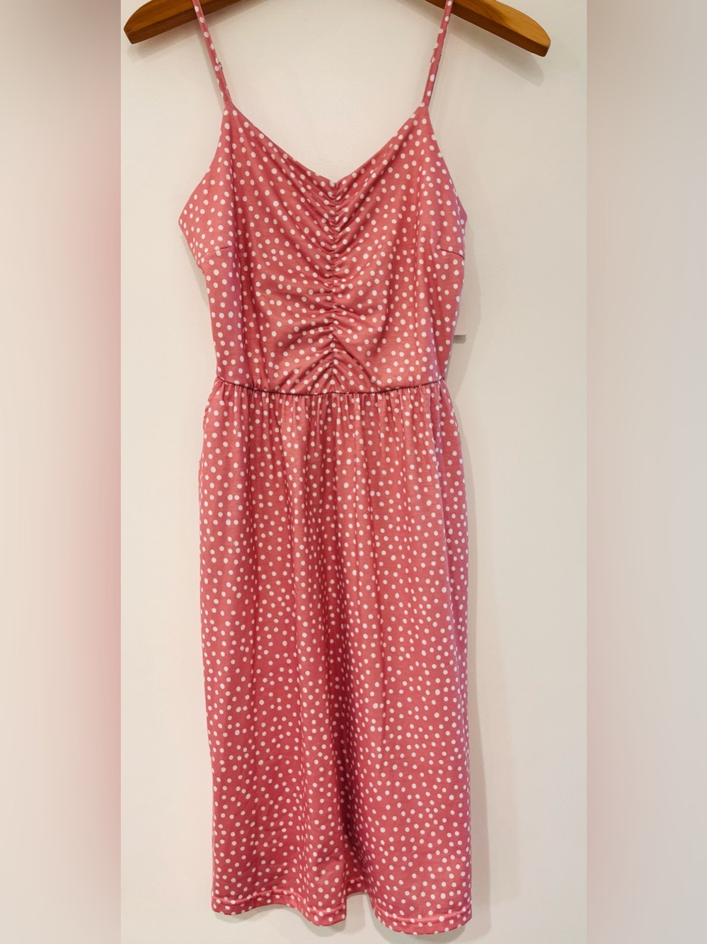 Summer Beach Dress Spaghetti Strap Mini Dress Polka Dots BNWT w/pockets